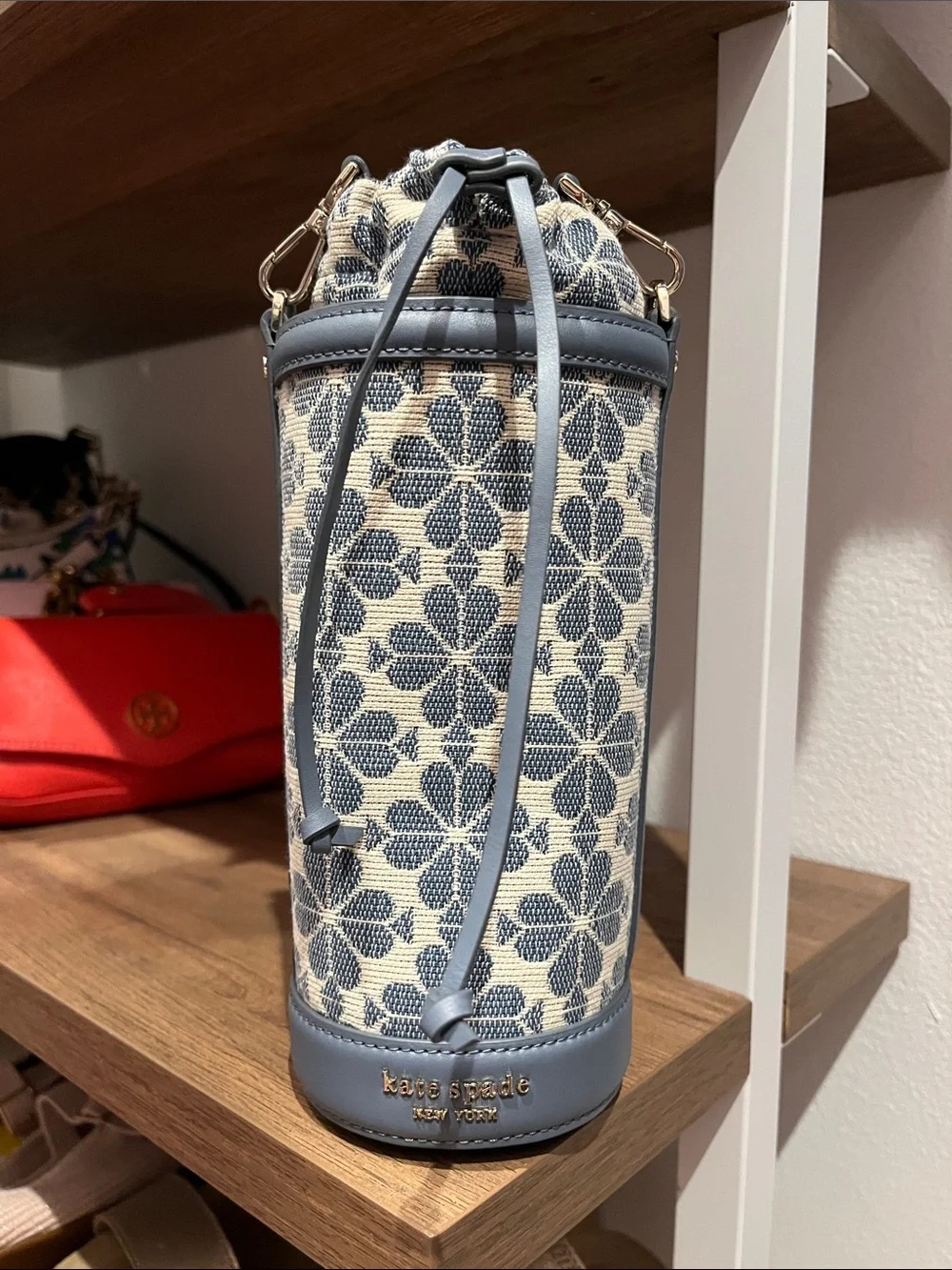 Kate Spade Spade Flower Jacquard Water Bottle Crossbody Holder Light Blue
